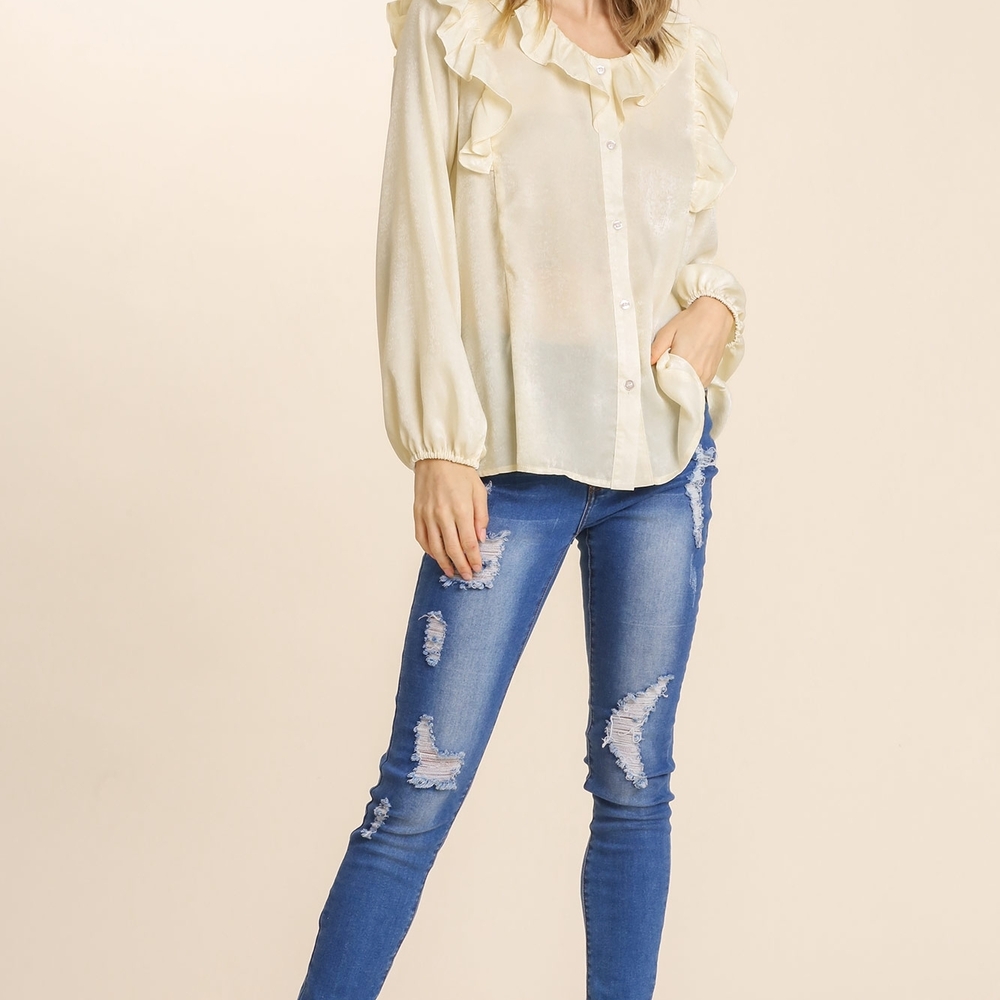 Umgee Ivory Ruffle Button-Up Blouse